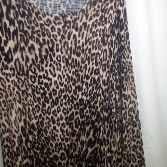 Cupio Blouse M 3/4 Sleeve Scallop Hem Animal Print Brown Black - Picture 2 of 12